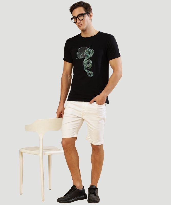 Men's Black Graphic Print Half Sleeves Regular Fit T-Shirt