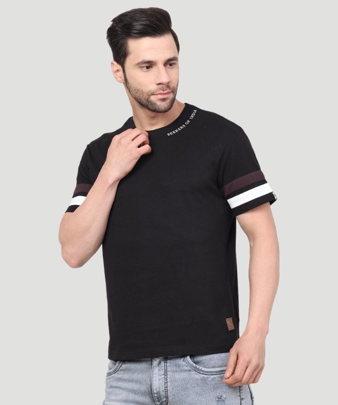 Men's Black Solid Half Sleeves Regular Fit T-Shirt